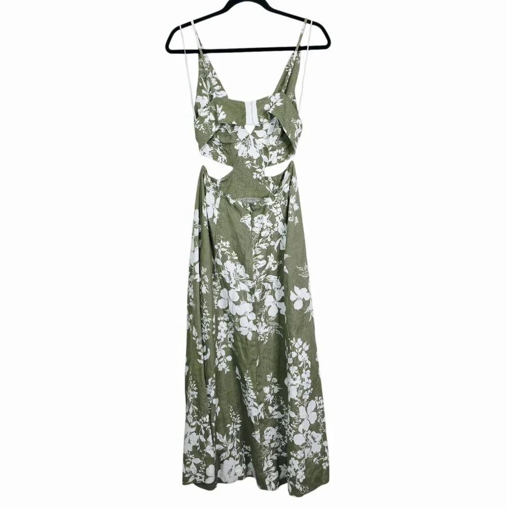 Reformation Samara Midi Dress Willow Green Floral Linen Cut Out Open Back Size 2 - Picture 7 of 11